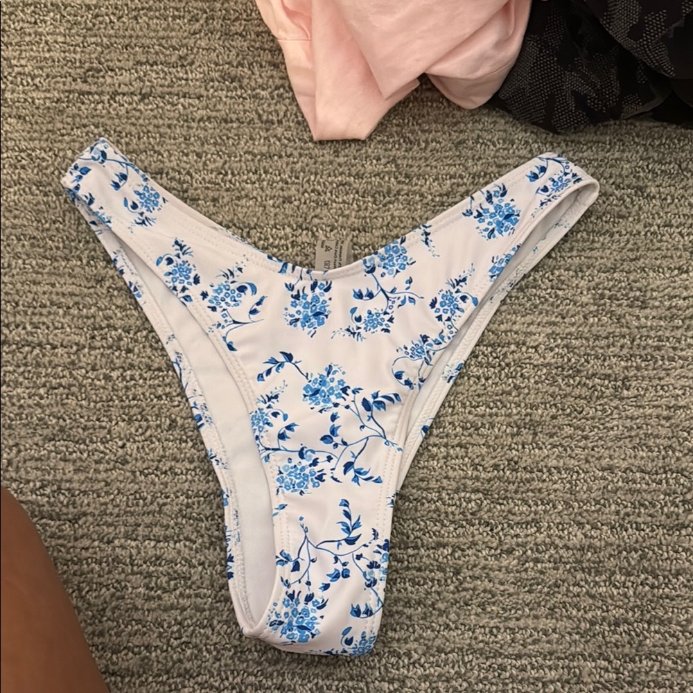 SHEIN Blue and White Floral High-Cut Swim Bottoms